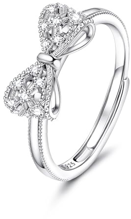 Adramata 925 Sterling Silver Ring for Women Girls Adjustable Infinity Cross Bow Knot Rings Engagement Rings Promise Ring Eternity Wedding Ring Silver Thumb Rings for Women, Womens Jewellery Gifts