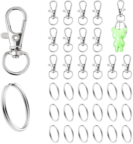 Mousqueton Anneau Porte Clef Métal 200 Pièces Anneaux, Attache Porte Clé, Fermoir Mousqueton, Pivotant Keychain, Crochet Porte Clef pour Bijoux Gadget DIY Décoratio（Argent）