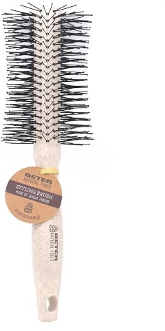 Beter - Brosse à cheveux ronde Natural Fiber fabriquée à base de fibres de blé, brosse ronde pour modeler et lisser sans frisottis, coiffage doux et sans tir, pour tous les types de cheveux