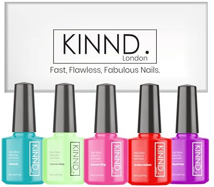 Summer Nail Polish Set, 5 x 8ml | Quick Dry Nail Polish | Purple, Red, Green, Teal, Pink Colour Rapid Drying Nail Varnish Sets Gift Box | 12 Free, Cruelty Free, Vegan, Made in UK