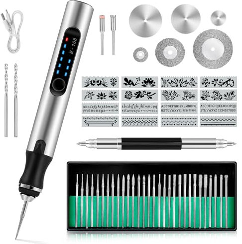 Elektrischer Gravierstift, DIY Gravur Werkzeug Set, Gravierwerkzeugsatz, USB Wiederaufladbar, Tragbare Kabellos Gravurwerkzeug, für DIY Schmuck Metall Glas Kunststoff Holz Keramik Stein Gravur