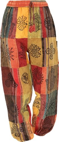 GURU SHOP Patchwork Stonewash Pantalon de yoga unisexe en coton Goa pour homme, Orange, 46