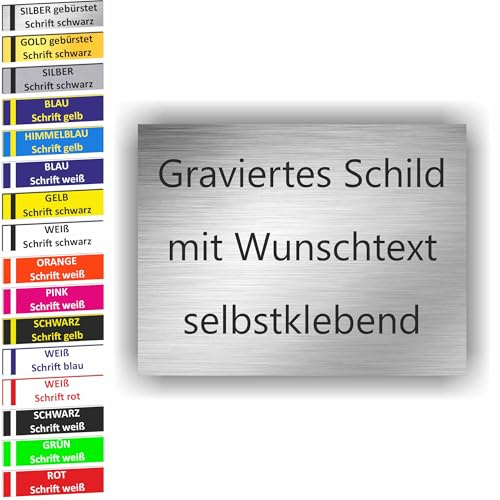KIWISTAR UG - Placa de buzón personalizable de 100 x 60 mm plateado-negro cepillado - personalizada con grabado - Placa de timbre de PVC - uso en exteriores - resistente a los rayos UV y a la