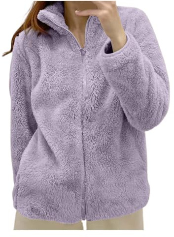 Sudadera de forro polar de invierno para mujer, cálida con cremallera, chaqueta de invierno corta de forro polar sin capucha, chaqueta de invierno con forro polar, color liso, abrigo de felpa sherpa,