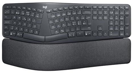 Logitech Ergo K860 kabellose ergonomische Tastatur – Bluetooth und USB-Verbindung, Geteilte Tastatur, Handballenauflage, für Windows/Mac, Skandinavisch QWERTY-Layout - schwarz [Bulk]
