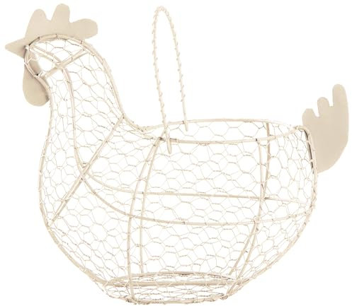 Tag 11.5 Antique White Farmhouse Rustic Vintage Chicken Wire Egg Basket With Handle For Egg Holder Fruit And Kitchen Living Room Home Rooster Decor Decoration Collecting And Countertop Storing Eggs