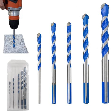 Juego de 5 brocas para hormigón, juego de brocas de mampostería, juego de brocas de carburo de tungsteno de 4/5/6/8/10 mm, juego de brocas de martillo a prueba de golpes para cerámica, mármol
