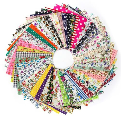 Lechisenop 50 Pcs Cotton Fabric Bundles - Quilting Fabric Squares - Print Pattern - Multicoloured