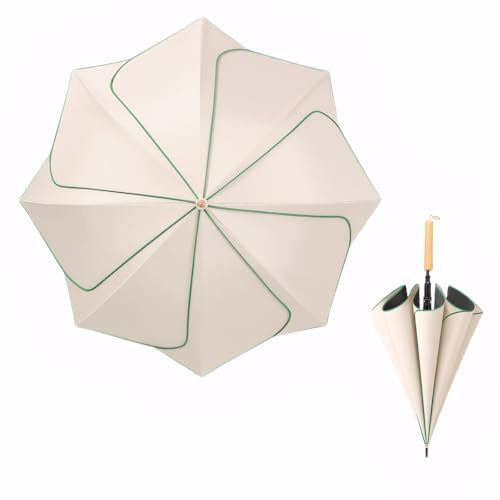 Chesoon Blommig pinne paraply vindtätt golfparaply för kvinnor med UPF 50+ solskydd och vattenavvisande, stor baldakin för strand/daglig användning, Khaki