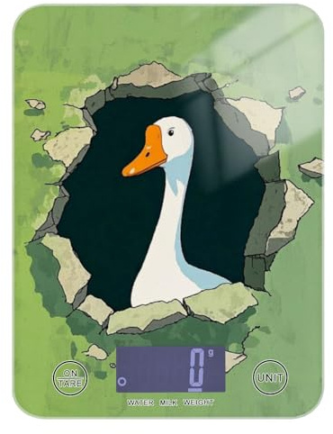 Divertida báscula digital de pared de ganso verde de dibujos animados para pérdida de peso, 11 libras/1 onzas, 5 kg/5 g, báscula pequeña de cocina en gramos con 4 unidades para asar, asar y asar