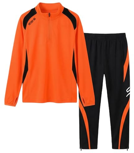 KAYSHA PENG Boys Tracksuit 2 Piece Quarter Zip Long Sleeve Jersey & Pants Athletic Set Orange 13-14