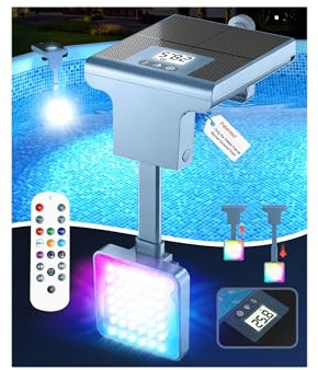 DeeprBlu 2 in 1 Luci Piscina Solari per Piscina Fuori Terra Metallo, Termometro Piscinas Digitale con Display Retroilluminato, Alta Luminosità Luci per Piscinas con Telecomando, Luce LED Sommergibile