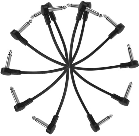 Toddmomy 6pcs 6.35mm Guitar Effector Patch Cables Black Single Block Pedal Cord Noise-reducing Instrument Connection Cords for Electric Guitar Effects Pedals