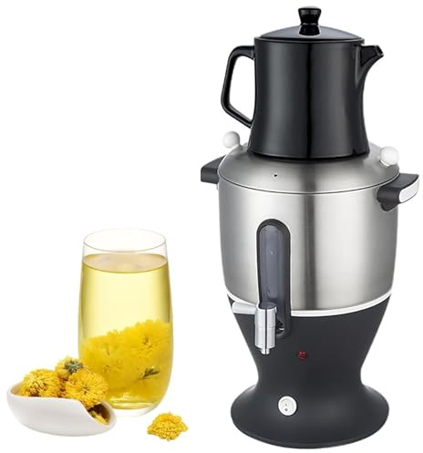 Elektrisk samovar tebryggare med funktion för att hålla värmen, rostfritt stål dubbel gryta vattenkokare för turkiskt te och kaffe