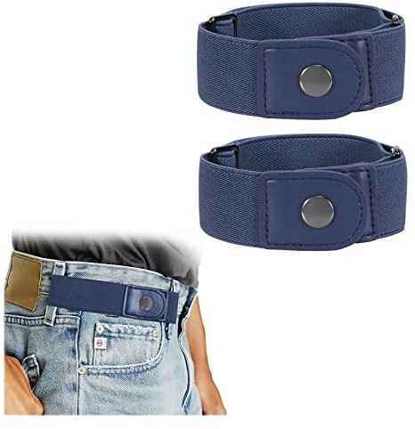 LEACOOLKEY Cintura Elastica Senza Fibbia per Uomo e Donna a Strappo a 2 Anelli Laterale per Pantaloni, Adatta per Passanti da 3,8 cm,Blu