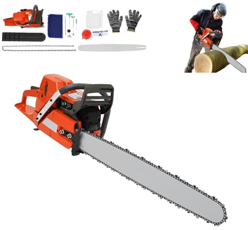 Motosega a benzina, set di motosega a catena, lunghezza catena 28 pollici, 3,9 kW, cilindrata 71cc, 10000 giri/min, raffreddamento ad aria, lunghezza lama 71 cm, lubrificazione automatica della catena