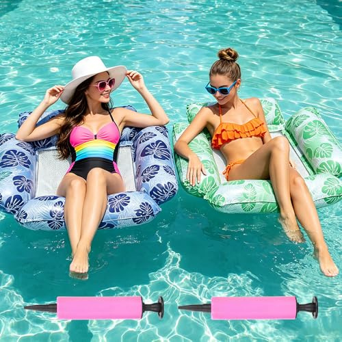 2 PCS Inflatable Pool Floats Hammock, 4 in 1 Pool Float Water Hammock, Inflatable Pool Floats, Inflatable Pool Chair with 2 Air Pumps for Party Summer Water Beach Lake (Square)