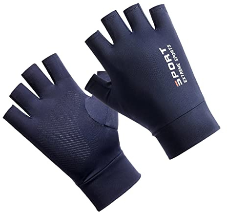 APLVFFZH Guantes de Verano de Hielo Protección Solar Palma Antideslizante Sin Dedos para Hombres Mujeres Y Niños Ciclismo Pesca Escalada Y, medio dedo azul, universal