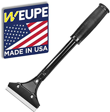 WEUPE Razor Blade Scraper, 4-inch Heavy Duty Long-Handle Scraper for Wallpaper, Paint, Floor, Tile and Windows, Rubber Grip, Made in USA
