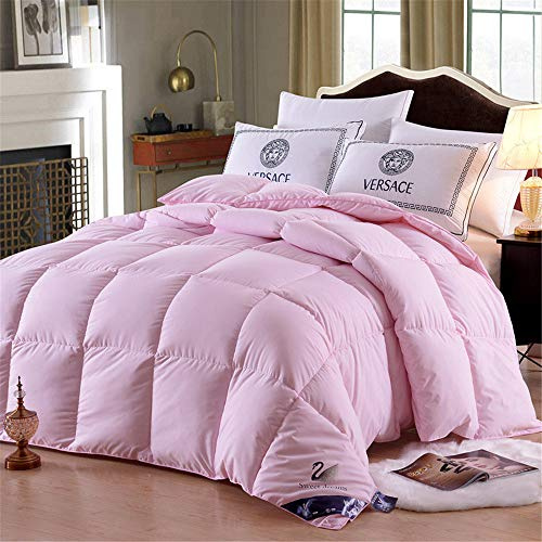 LINGKY Edredón de plumas y plumón de ganso blanco, 100% algodón, antiácaros y antiplumón, con relleno de 3000 g, transpirable y agradable al tacto (rosa, 150 x 200 cm, 4 kg)