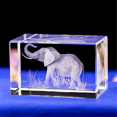 Elefanten-Geschenk/3D-Lasergravierte Kristallkunst von Elefanten-Figuren, Kristallglas-Würfel, Gravur für Zuhause, Dekoration, Geburtstag, Kinder, Männer (30 x 30 x 40 mm)