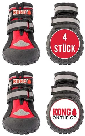 KONG Sportschuhe für mittlere Hunde 4 Stück in Größe M I Hochwertiger Pfotenschutz mit Polsterung I Bequeme Schuhe für Hundepfoten I Einfache & sichere Nutzung I Robustes & waschbares Material