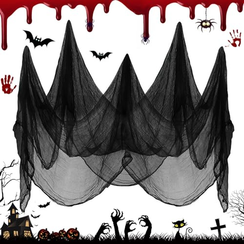 Wzone Panno Nero Spaventoso di Halloween 215 x 500 cm (84 x 197), Garza di Copertura Nera per Decorazione Gotica, Panno Spaventoso Super Grande per Decorazioni di Copertura per Feste in Casa Stregata