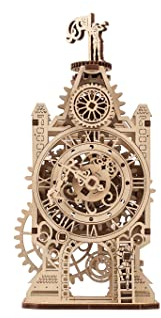 Ugears Old Clock Tower Holz 3D Puzzle - 3D Holzpuzzle Erwachsene Mittelalterlicher Uhrenturm Modellbausatz Erwachsene - Mini Uhrwerk Bauset mit Figuren - Holz Modellbau Geburtstagsgeschenk - 44 Teile
