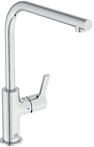 Ideal Standard - Gusto Mitigeur Robinet Cuisine, Col de cygne, Douchette extractible 2 Jets, Chrome, Bec pivotant, Installation facile, Aérateur intégré, Flexibles inclus, BD416AA