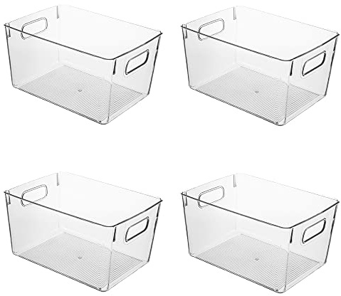Amtido Contenitori in plastica trasparente per frigorifero, armadio, dispensa e cucina, organizer versatile per alimenti, frutta, verdura, prodotti per la pulizia e abbigliamento (confezione da 4)