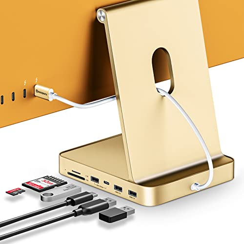 Minisopuru Hub USB C para iMac 24 Pulgadas 2021/2023/2024, Accesorios i Mac Compatible con SSD M.2 NVMe, Hub iMac para iMac M1/M3/M4, Adaptador i-Mac con 10Gbps, SD/TF, SSD M.2(no Incluido), Amarillo