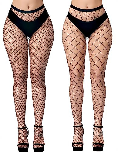 KLONKEE 2 Paires Collant Résille Noir Femme, Bas Résille Femme, Taille Haute Élastique Filets de Pêche Bas Résille Cuisse