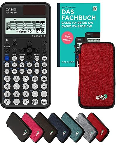 Casio fx-87DE CW Incl. Funda Protectora Rojo y Libro especializado (160 páginas, DIN A5) – Calculadora científica – Smart Set (Alemán)