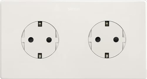 SIMON - KIT Enchufe Doble de Empotrar Clean Schuko, Serie 270, 250V, 16 A, Enchufe de Pared Plano y Fino, Apto para Interiores, Fácil de Instalar, Incluye Marco, Tapa y Mecanismo, Color Blanco