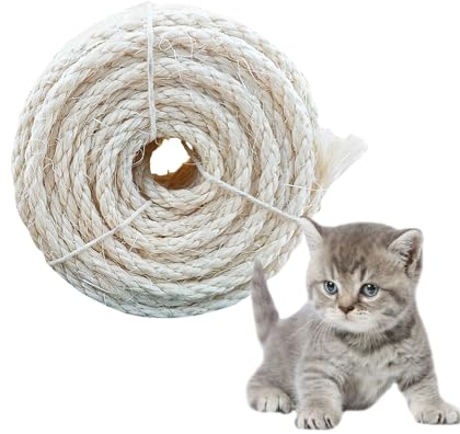 Voarge 1 arbre à chat en corde de sisal 6 mm x 10 m - Corde naturelle pour la décoration de la maison, du jardin, du bricolage (blanc)