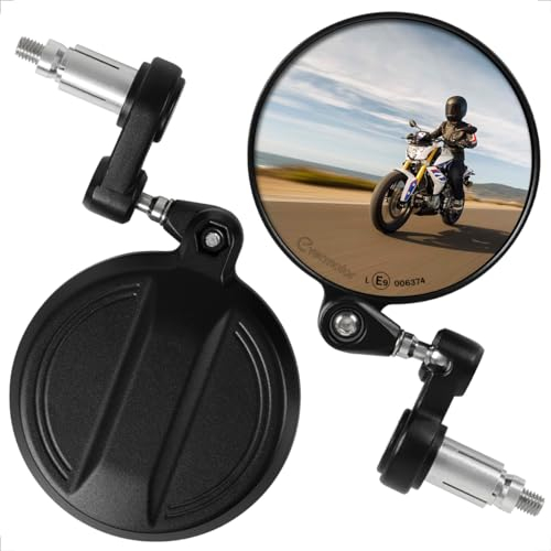 Evermotor Lenkerendenspiegel E-geprüft, 360°Drehbar Motorrad Spiegel Aluminiumlegierung, 7/8 22mm Runde MotorradSpiegel kompatibal mit Scooter, Roller, ATV, Moped (2 Stück)