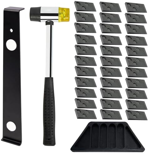 Raxfekro Laminatboden Set, 33 Stück Laminatboden Dichtung, Doppelseitiger Gummihammer, Robuster Gewindeschneidblock und Zugstangen Edelstahl für Laminatboden Klicksystem Bodenwerkzeug-Set
