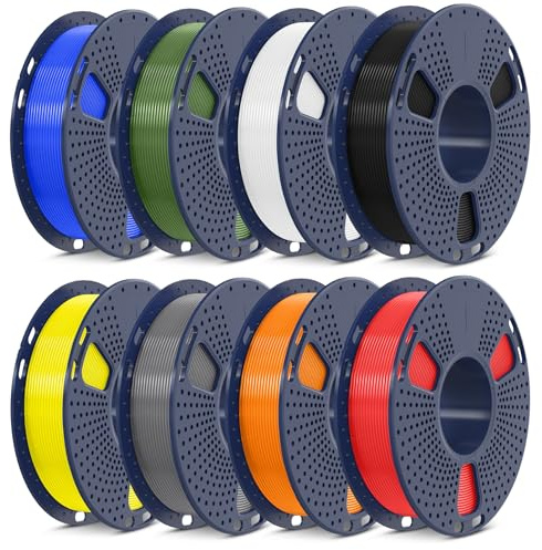 SUNLU Lot de 8 filaments PLA+2.0 pour imprimante 3D, filament PLA+ multicolore de 1,75 mm, emballé individuellement sous vide, 0,25 kg par bobine, 2 kg au total, noir + blanc + gris + bleu + rouge +