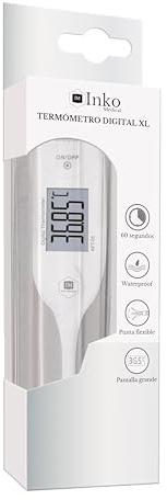Termómetro Digital Clínico con Punta Flexible – MARCA ESPAÑOLA, Medición Rápida 60s, Pantalla XL, Resistente al Agua, Apto para Bebés, Niños y Adultos