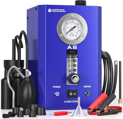 GODIAG 12V Máquina de Humo Automotriz Built-in Air Pump & Pressure Gauge Máquina de Humo Coche Maquina de Humo para Coche Apto para Coches Motos Camiones Barcos y ATVs, A8