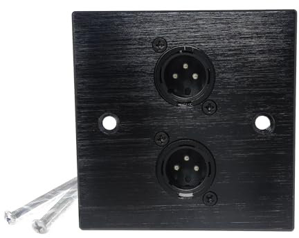 Plaque murale en aluminium brossé double XLR mâle à 3 broches série D – Plaque métallique durable pour audio, amplificateur, microphone, table de mixage et haut-parleur, vis incluses