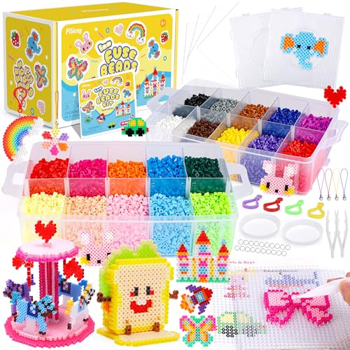 Pllieay Kit de 20000 cuentas para planchar de 5 mm, 20 colores completo con una caja de almacenamiento, una placa base y accesorios, es un regalo ideal para los entusiastas de las manualidades