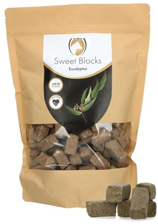Excellent Horse Sweet Eucalypta Blocks – Bonbons pour chevaux – Sans sucre – Saveur eucalyptus – Morceaux – Récompense – 1 kg