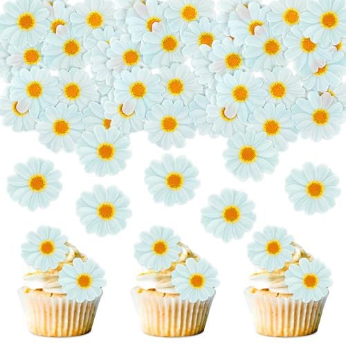 Blumomon 40Pcs Fleurs De Marguerite Comestibles Toppers Gâteau De Marguerite Comestible Gâteau De Marguerite Comestible Fleurs De Choix Mariage Fête De Douche De Bébé Anniversaire Décoration De Gâteau