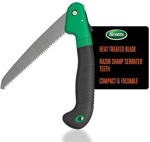 Scotts 7.5 in. Folding Hand Saw – Compact Pruning Saw with Sharp Steel Blade and Non-Slip Handle for Cutting Branches, Shrubs, and Small Trees – Folding Design for Safe Storage