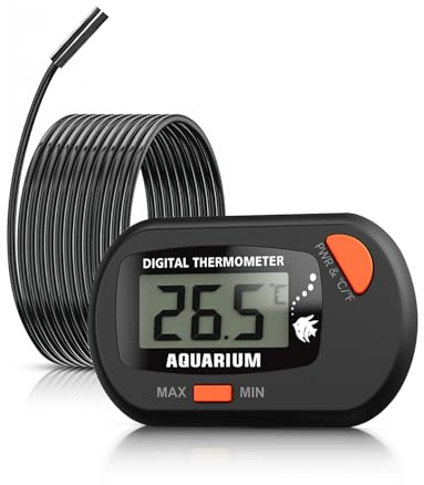 Termómetro Para Acuario con sonda y ventosa, Mini Termómetro Digital LCD de temperatura del agua para peceras, acuarios, terrarios de reptiles marinos (Negro-1 pieza)