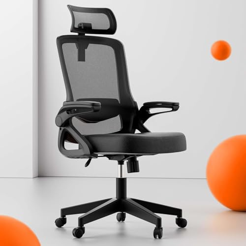 Tweakio Bürostuhl Ergonomisch, S-förmiger Schreibtischstuhl mit Verstellbaren Armlehnen, Ergonomischer Bürostuhl, Office Chair 90°Flip-Up Armlehne, Extra Breites Kissen Büro Stuhl & Gaming Stuhl