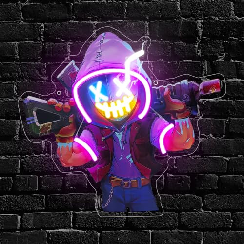 Joker Enseigne Lumineuse,Clown Anime Gamer Led Neon Mural,Les Jeux Vidéo Neon Sign Cadeau d'Art Mural pour Enfants Chambre Bar Club Home Pub Man Cave Party Vidéo Maison USB Powered（11,9* 12）