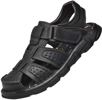 Sandals Men's Summer Shoes Men's Leather Closed Front Flat Sandals Non-Slip Quick Drying Barefoot Shoes Soft Soles Lightweight Trekking Sandals Large Sizes Wide Feet Beach Shoes