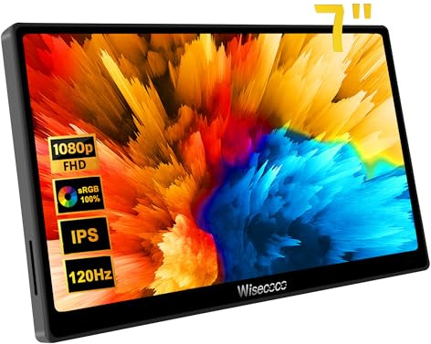 wisecoco Pantalla IPS Mini LCD de 7 pulgadas, 1080p, 1920 x 1080 píxeles, 120 Hz, con pantalla táctil, USB C y HDMI, ultrafina y ligera, ideal para juegos con Switch PS5 Xbox Laptop PC y Raspberry Pi
